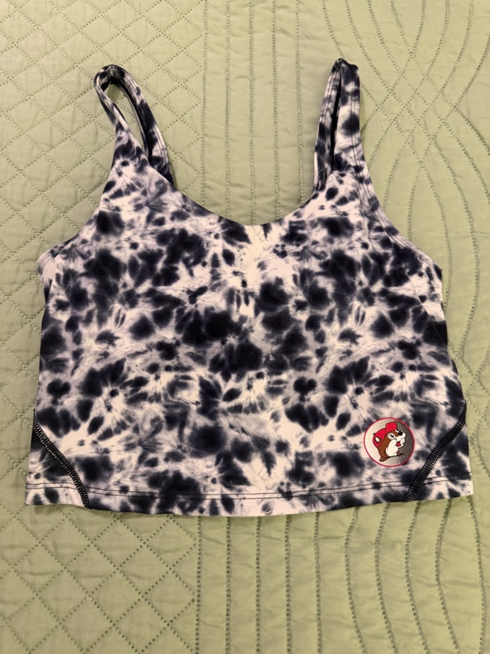 Buc-ee’s Tie-Dye Scoop Neck Sports Bra Top - Black & White